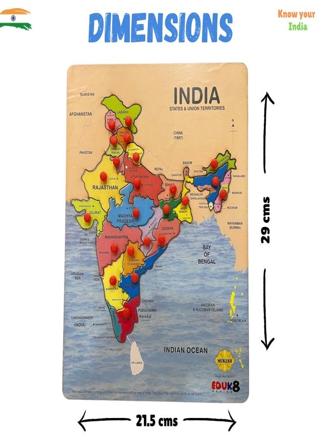 *MUKESH* MUKESH Wooden India Map Puzzle for Kids with States, Their Capitals, 23 Pieces with Knobs | Educational Wooden Puzzle Games for Boys and Girls|Map of India Puzzle for Kids|Jigsaw Puzzle Games for Kid - Image 5